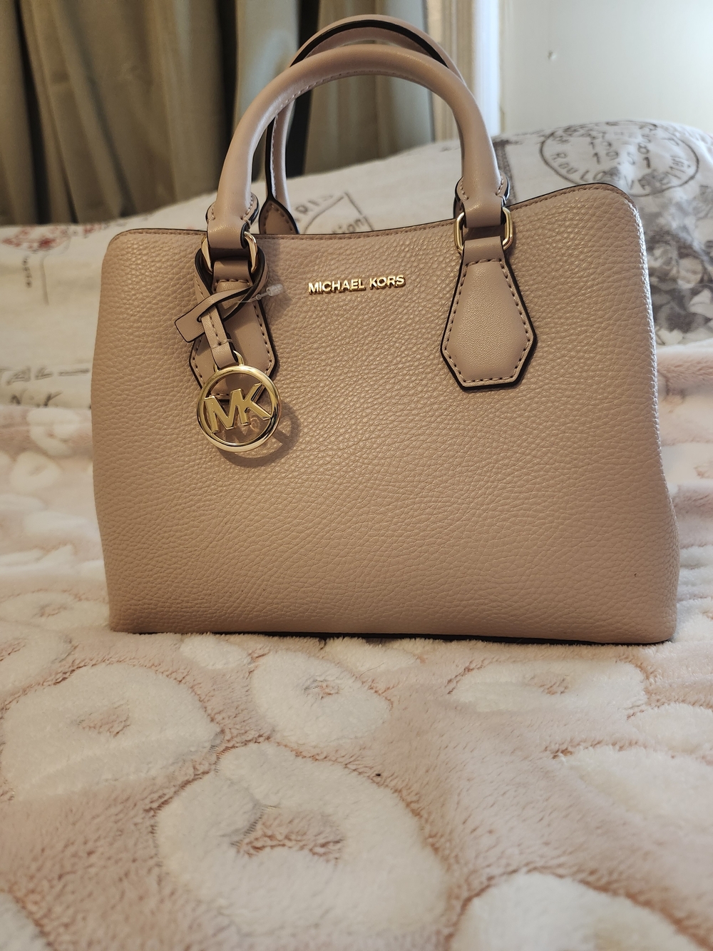 Michael Kors Camille Soft Pink Pebbled Leather SM Satchel with Gold Hardware